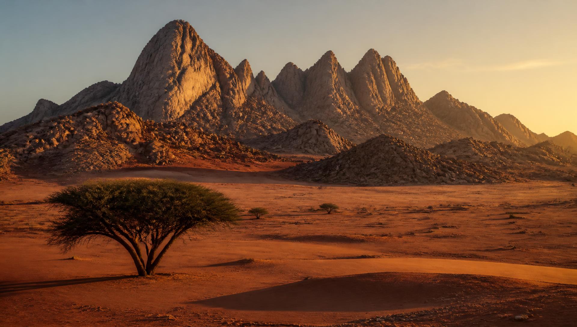 جبال أجا وسلمى في حائل عند الغروب